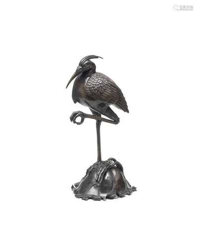 A BRONZE KORO (INCENSE BURNER) IN THE FORM OF AN EGRET Meiji...