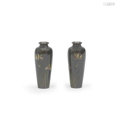 NOGAWA COMPANY OF KYOTO A Pair of Small Inlaid Bronze Vases ...