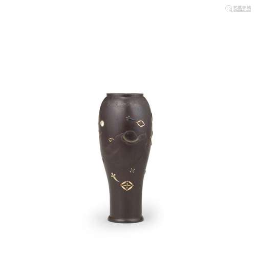 AN INLAID IRON SLENDER VASE Meiji era (1868-1912), late 19th...