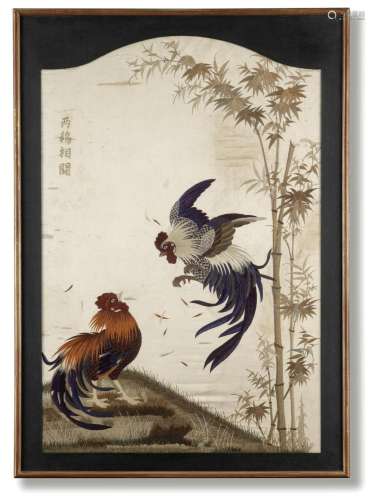 A SILK-EMBROIDERED PANEL Edo period (1615-1868) or Meiji era...