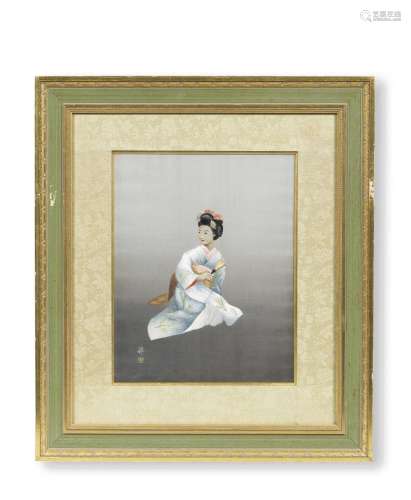 A SILK-EMBROIDERED PANEL Meiji (1868-1912), Taisho (1912-192...