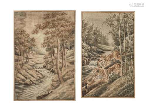 TWO SILK-EMBROIDERED PANELS Meiji era (1868-1912), late 19th...