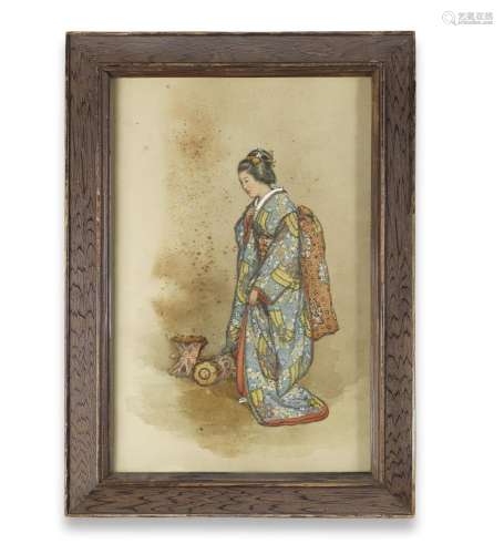 GOSEDA YOSHIMITSU (1855-1915) Woman and Hand Drums Meiji era...