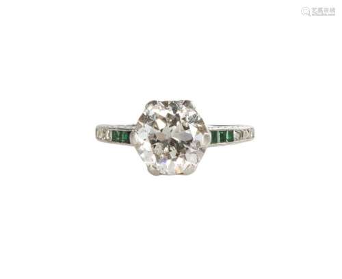 Lady s Platinum, 2.25 ct Diamond & Emerald Ring
