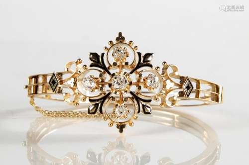 Vintage K. Goldschmidt 14K Gold, Diamond & Enamel Bracel...