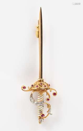 18K Gold Ruby and Diamond Hatpin