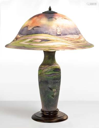 Unusual Pairpoint Reverse Painted Seascape Table Lamp