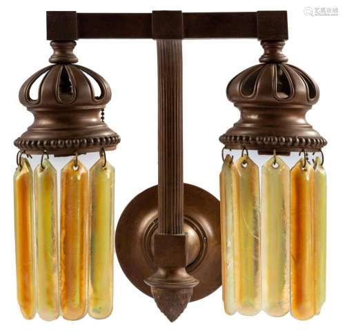 Pair of Arts & Crafts Sconces with Tiffany Favrile Prism...