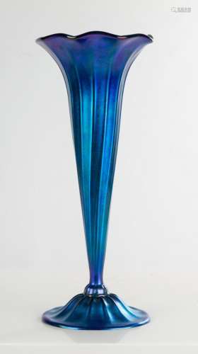 Impressive Tiffany Studios Blue Favrile Trumpet Vase