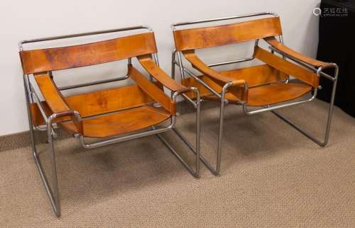 (2) Marcel Breuer, Wassily Chairs in Cognac Leather