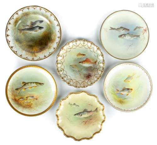 (5) Royal Dalton Hand Painted Porcelain and Enameled Fish Pl...