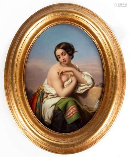 KPM Porcelain Plaque of Woman with Butterfly