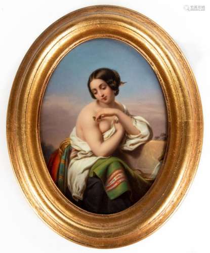 KPM Porcelain Plaque of Woman with Butterfly