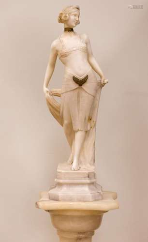 Alabaster Figural Sculpture & Pedestal