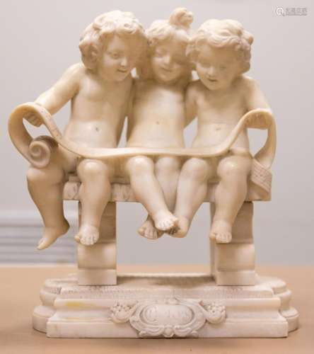 Alabaster Sculpture of Putti Holding Sheet Music