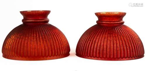 Rare Pair of Period Ribbed Glass Iridescent Shades