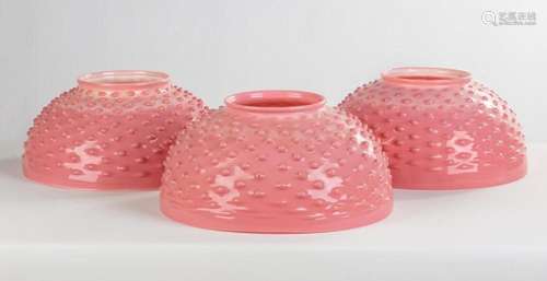 (3) 19th Century Pink Hobnail Art Glass Shades