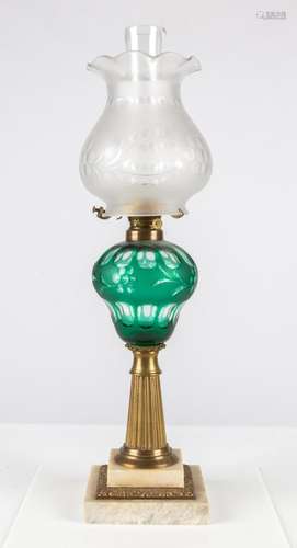 Boston and Sandwich Co. Green Overlay Oil Lamp