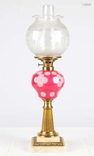 Boston and Sandwich Co. Pink / Opaline Overlay Oil Lamp