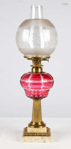 Cranberry Overlay Oil Lamp