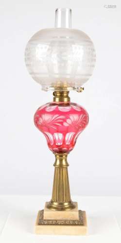 Cranberry Overlay Oil Lamp