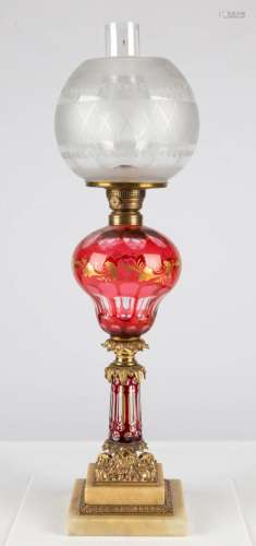 Boston and Sandwich Glass Company Cranberry Overlay Oil Lamp