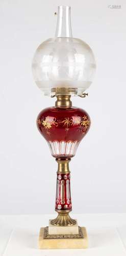 Cranberry Cut and Stained Oil Lamp