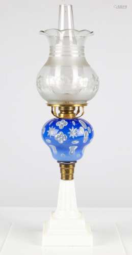 Boston and Sandwich Glass Company Blue Overlay Oil Lamp