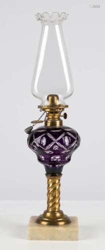 Amethyst Overlay Geometric Cut Oil Lamp