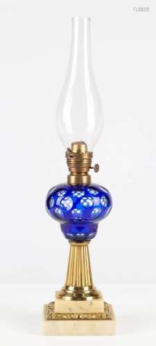 Blue Overlay Oil Lamp