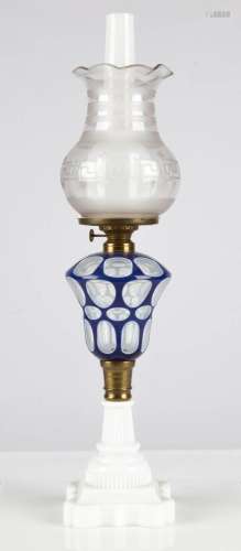 Boston and Sandwich Glass Company Blue Overlay Oil Lamp