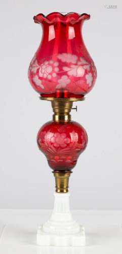 Cranberry Overlay Oil Lamp