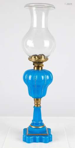 Blue Opaline Double Burner Oil Lamp