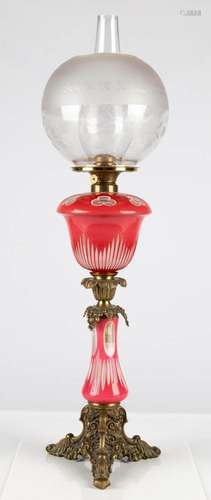 Double Pink Overlay Oil Lamp