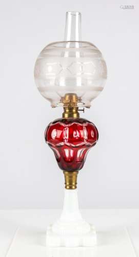 Cranberry "Washington" Overlay Oil Lamp