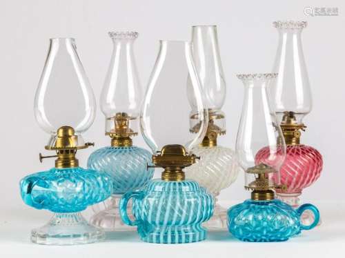(6) Opalescent Glass Finger Oil Lamps