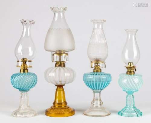 (4) Opalescent Swirl & Striped Oil Lamps