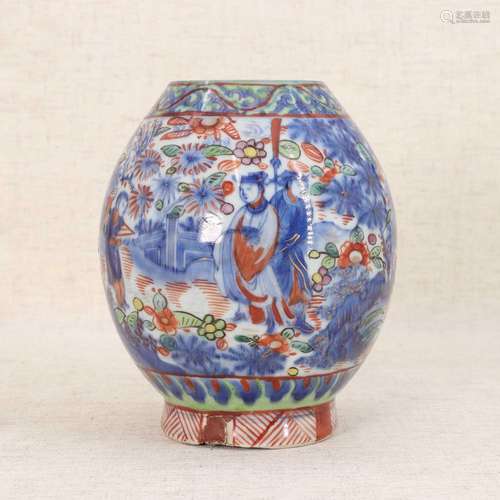 A Chinese clobbered blue and white vase,