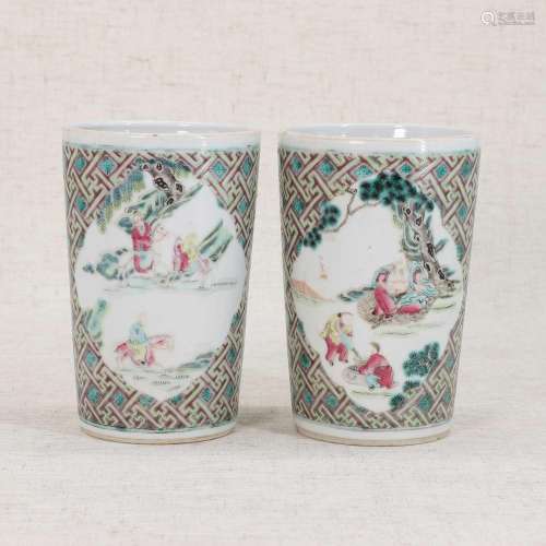 A pair of Chinese famille rose brush pots,