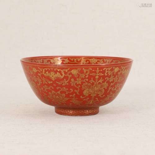 A Chinese coral-glazed bowl,