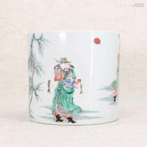 A Chinese famille verte brush pot,