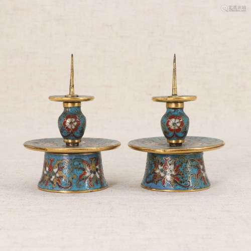 A pair of Chinese cloisonné candlesticks,