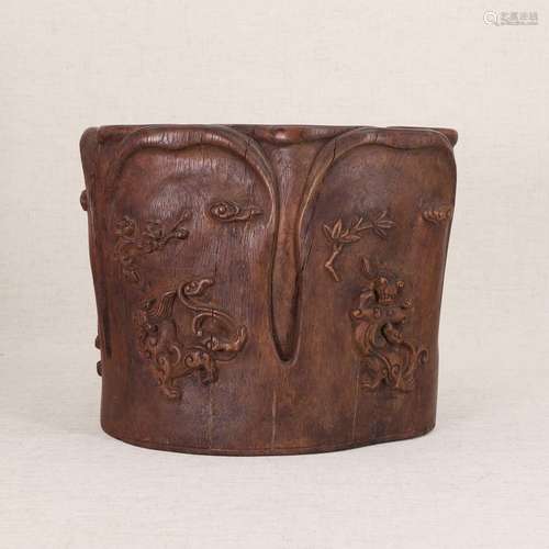 A Chinese wood brush pot,