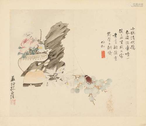 Two Chinese gouache paintings,
