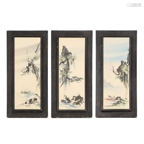 A group of three Chinese gouache paintings,