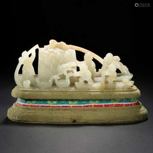 A Chinese Carved Jade Boat Decoration