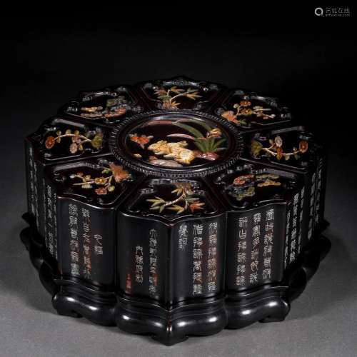A Chinese Hardstones Inlaid Rosewood Box with Cover