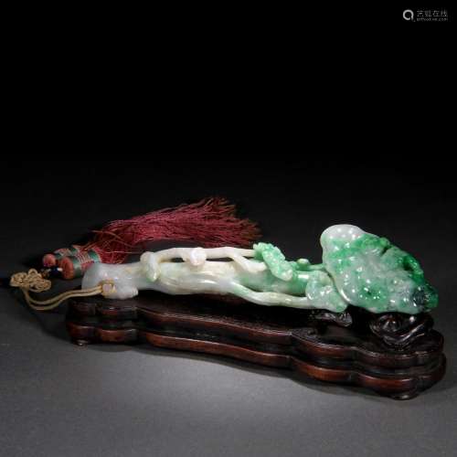 A Chinese Carved Jadeite Ruyi Scepter