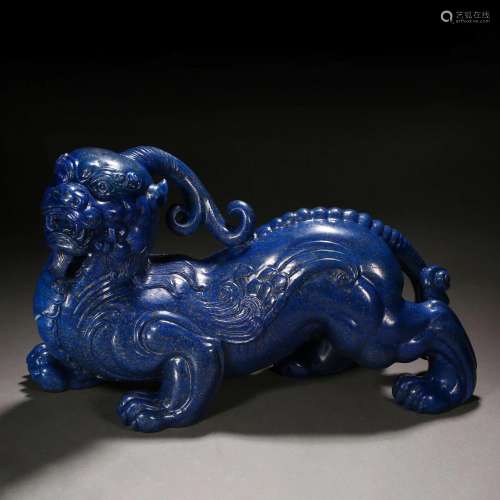 A Chinese Carved Lapis Mythical Beast