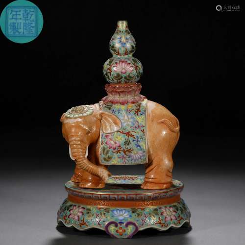 A Chinese Falangcai and Gilt Elephant Spill Vase Decoration